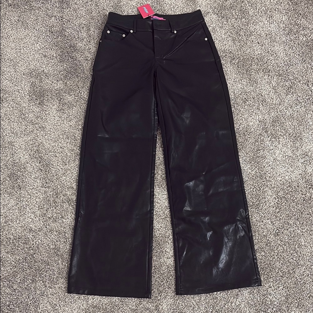 Black Faux Leather Wide-Leg Pants